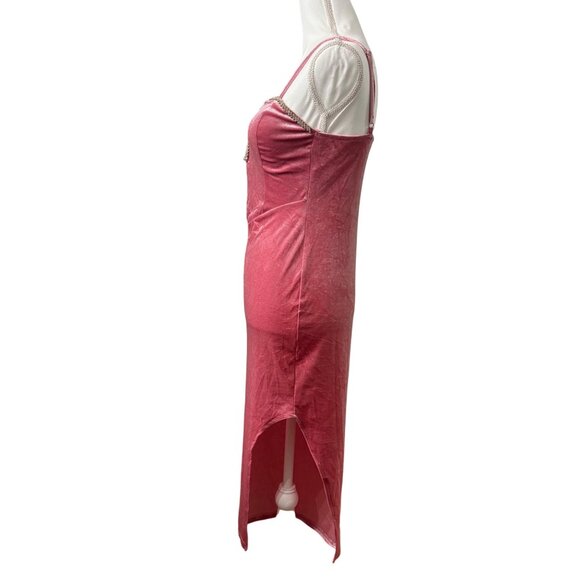 Jessica Embellished Velvet Midi Dress Size M Mauve With Rhinestone Trim - Picture 2 of 12